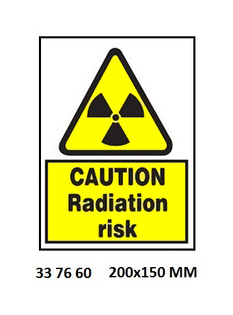 SIGN WHITE VINYL SELF ADHESIVE, #7660 200X150MM CAUTION RADIAT