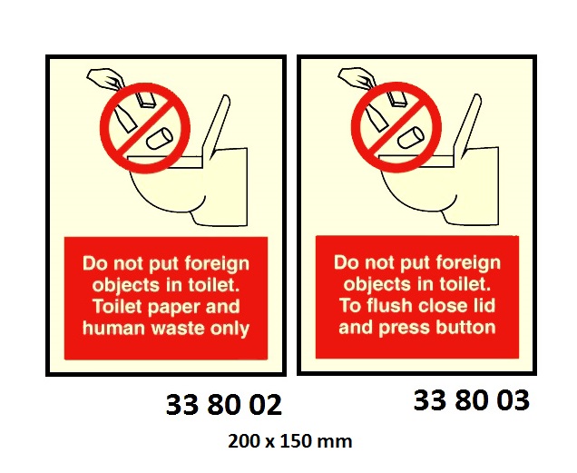 SIGN ACCOMM 8002KJ DO NOT PUT, FOREIGN OBJ IN TOILT 200X150MM