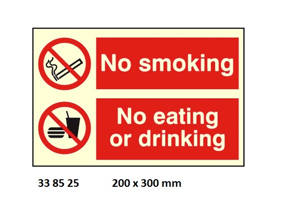 SIGN ACCOM NO SMOKIN/NO EATING, OR DRINKING #8525KM 200X300MM
