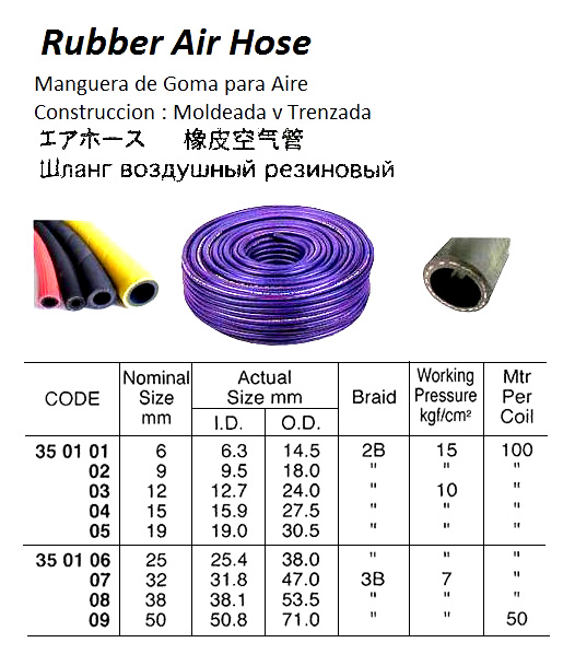 HOSE AIR RUBBER 10KG 12MMX2B