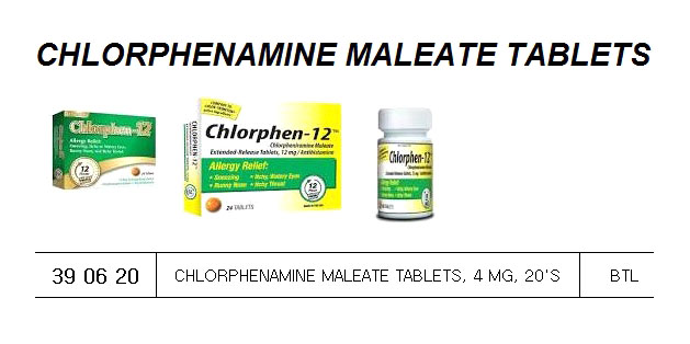 CHLORPHENAMINE MALEATE TABLET, 4MG 20`S
