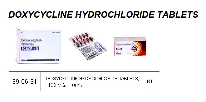 DOXYCYCLINE HYDROCHLORIDE, TABLET 100MG 100`S