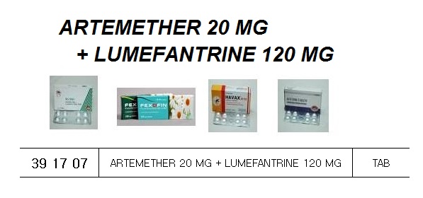 ARTEMETHER + LUMEFANTRINE, TABLETS 20 MG + 120 MG