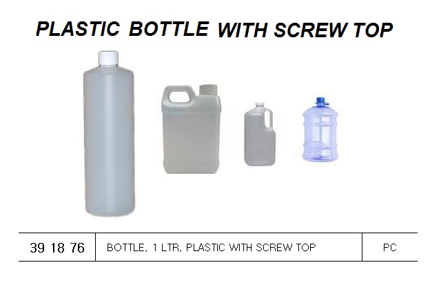 BOTTLE PLASTIC WITH SCREW CAP, 1 LTR