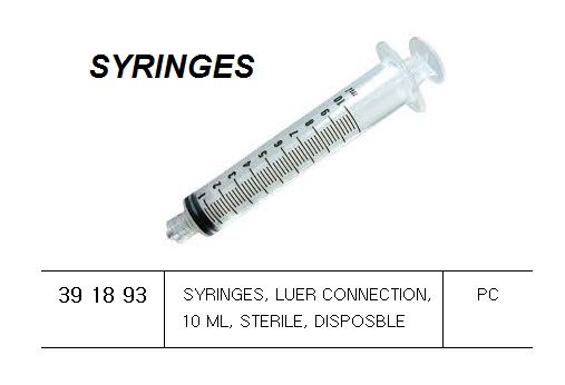 SYRINGE LUER CONNECTION 10 ML, STERILE DISPOSABLE
