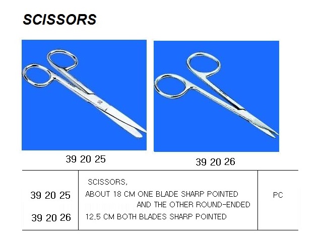 SCISSORS BOTH BLADE SHARP, POINTED 12.5CM FOR U.K. SHIPS