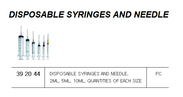 DISPOSABLE SYRINGES & NEEDLES, 2ML, 5ML, 10ML FOR U.K. SHIPS