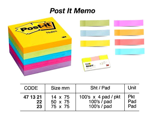 POST-IT MEMO 14X75MM, 100`S X 4PAD/PKT