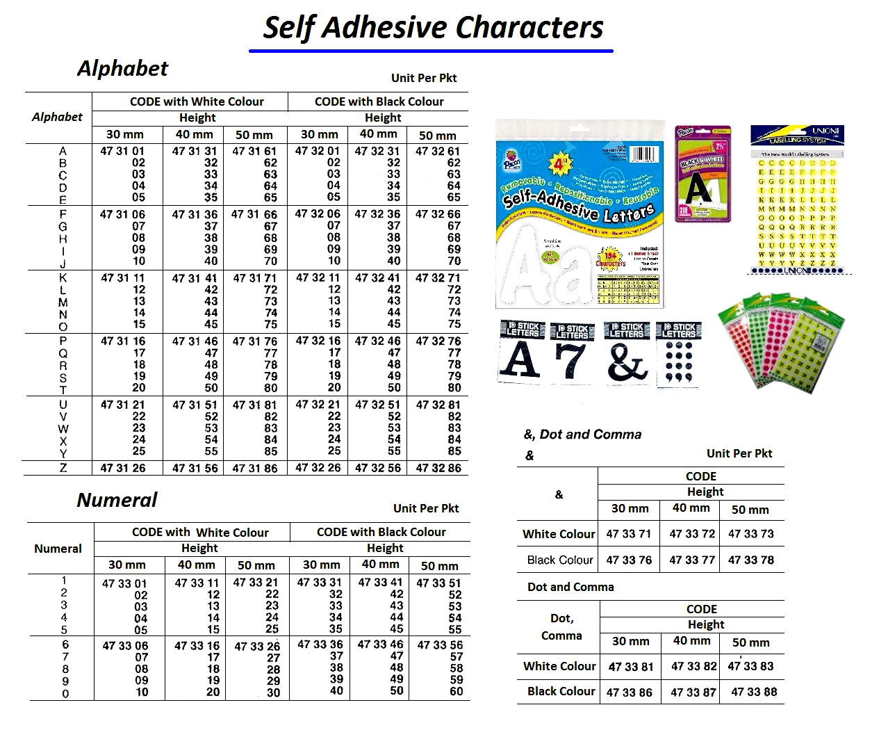 CHARACTER SELF ADHESIVE VINYL, BLACK & 30MM 10`S/PKT