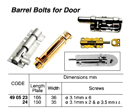 BARREL BOLT BRASS, PLATE SIZE 105X36MM