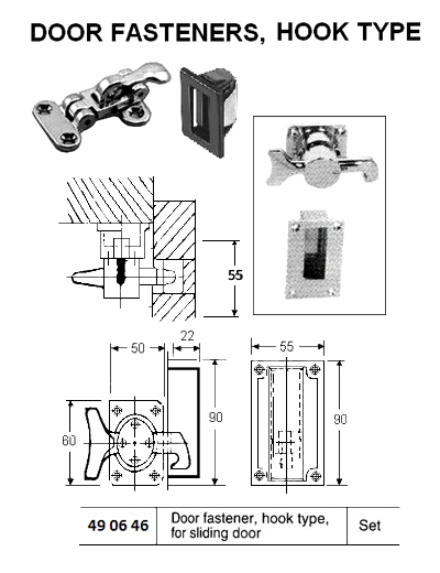 DOOR FASTENER HOOK TYPE, FOR SLIDING DOOR