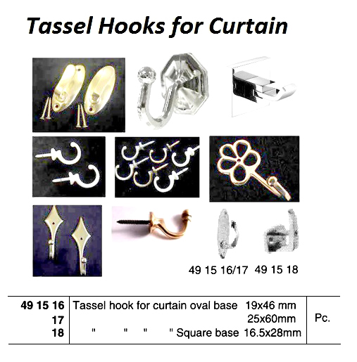 TASSEL HOOK FOR CURTAIN, OVAL BASE 19X46MM BRASS