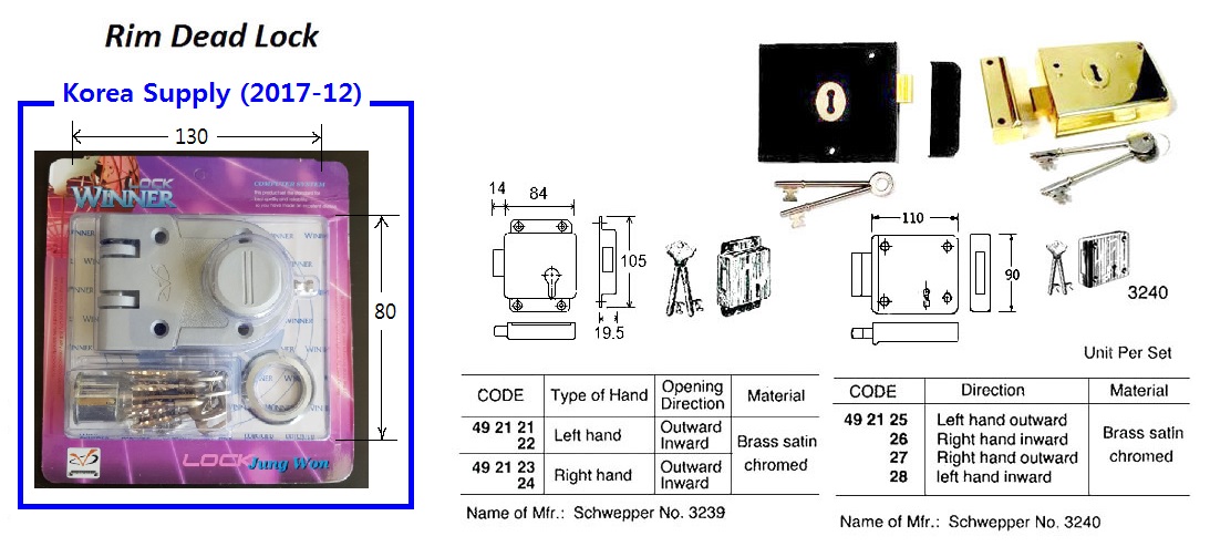 DEAD LOCK RIM BRASS, LEFT HAND #3240