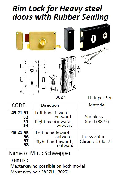 RIM LOCK F/HEAVY DOOR S.STEEL, LEFT HAND INWARD #3827