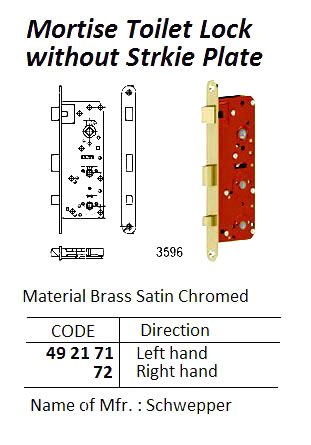 TOILET LOCK MORTISE W/O STRIKE, PLATE BRASS LEFT HAND #3596