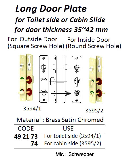 DOOR PLATE LONG F/CABIN SIDE, BRASS FOR THICK 35-42MM 3595/2