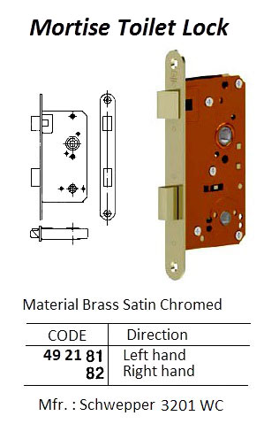 TOILET LOCK MORTISE BRASS, LEFT HAND #3201WC