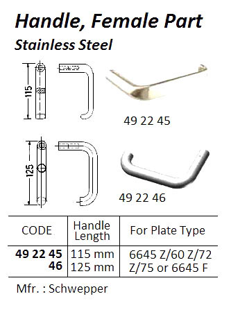 HANDLE FEMALE PART STAINLESS, GRIP LENGTH 115MM #2210/2