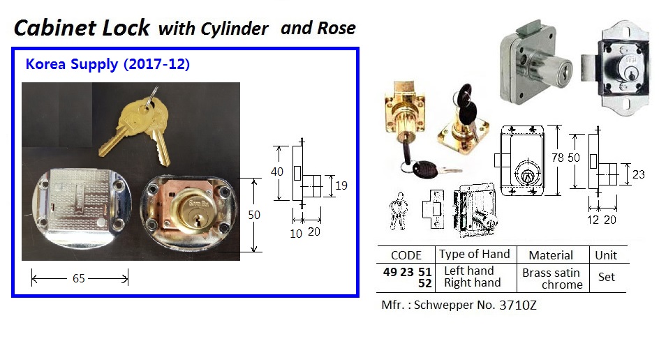 LOCK CABINET W/CYLINDER & ROSE, DOOR THICK 20MM LEFT #3710Z