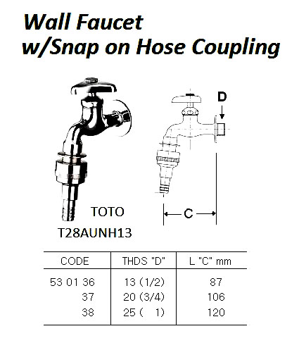 FAUCET WALL WITH SNAP ON HOSE, COUPLING 13(1/2)