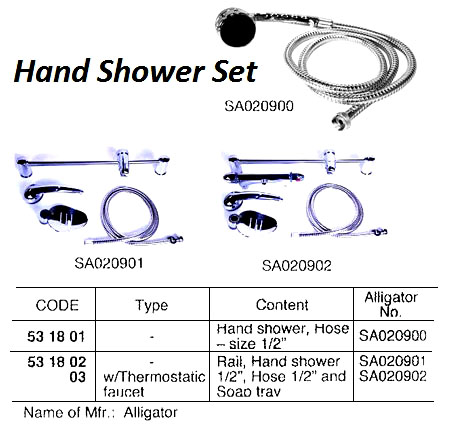 HAND SHOWER SET WATERLINE 1/2", W/RAIL/TRAY & THERMO SA020902