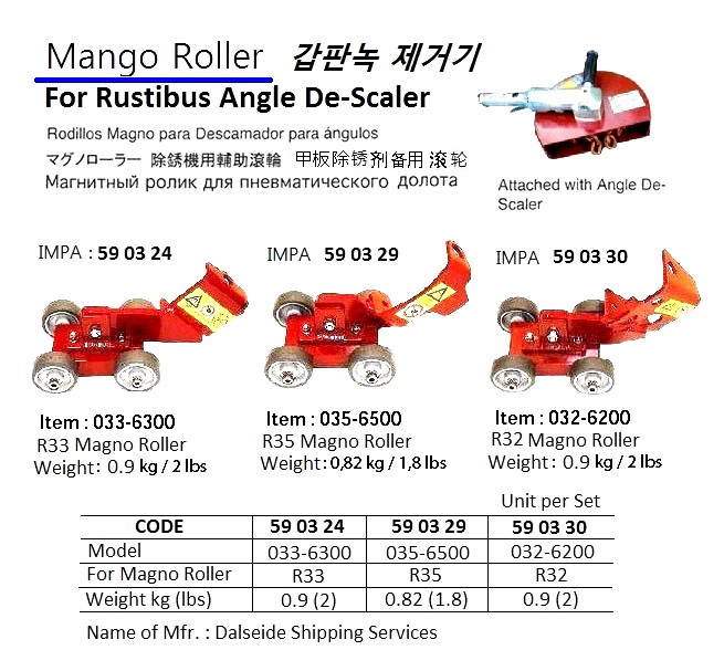 MAGNO ROLLER 032-6200 FOR, RUSTIBUS ANGLE DE-SCALER R32