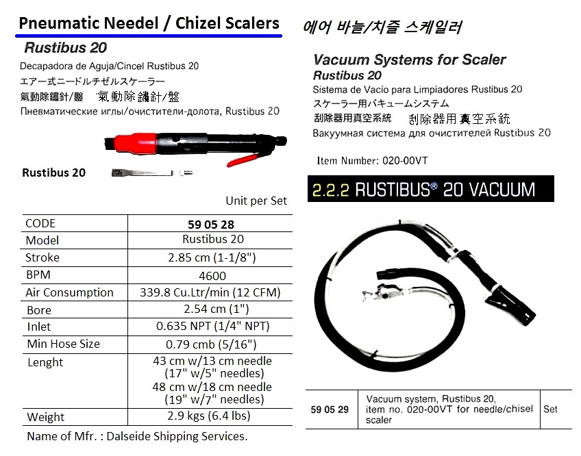 SCALER NEEDLE/CHISEL PNEUMATIC, RUSTIBUS 20 4600BPM