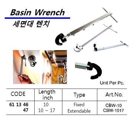 WRENCH BASIN CLIP-ON CBW-10, FIXED 10MM