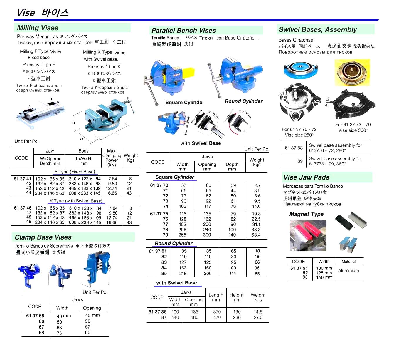 VISE MILLING F TYPE FIXED BASE, JAW SIZE 102X65X35MM