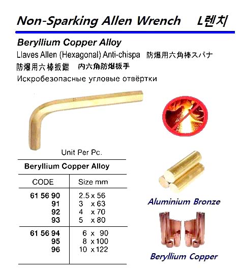 WRENCH ALLEN HEXAGON NON-SPARK, BERYLLIUM COPPER ALLOY 10MM