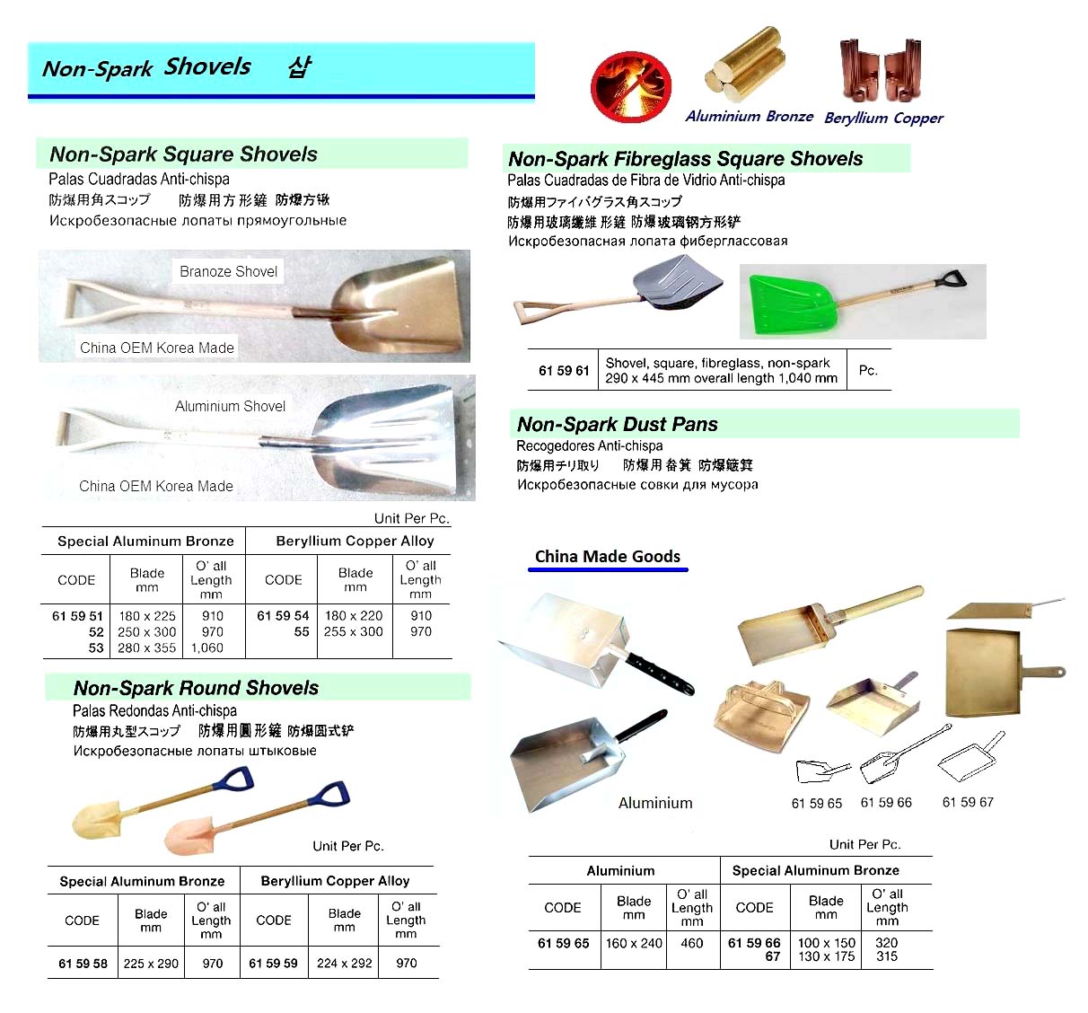 SHOVEL SQUARE NON-SPARK, BERYLLIUM COPPER 180X910MM