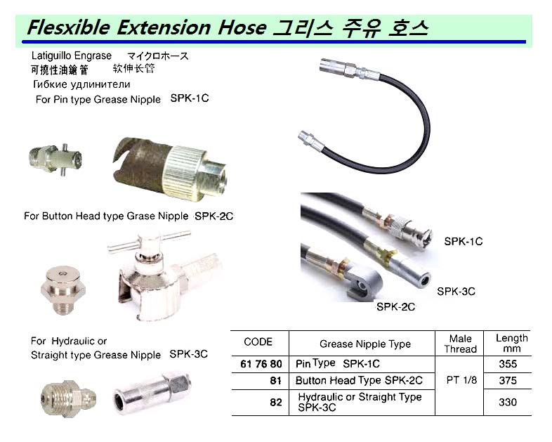 FLEXIBLE EXTENSION HOSE PT 1/8, FOR BUTTON HEAD GREASE NIPPLE