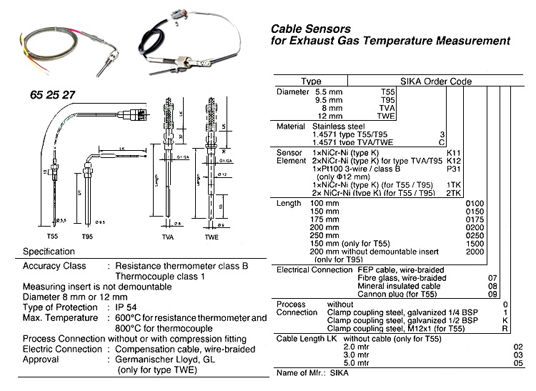 SENSOR CABLE FOR EXHAUST GAS, TEMP SIKA W/FURTHER DETAILS