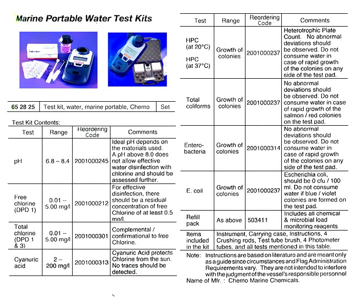 TEST KIT WATER MARINE PORTABLE