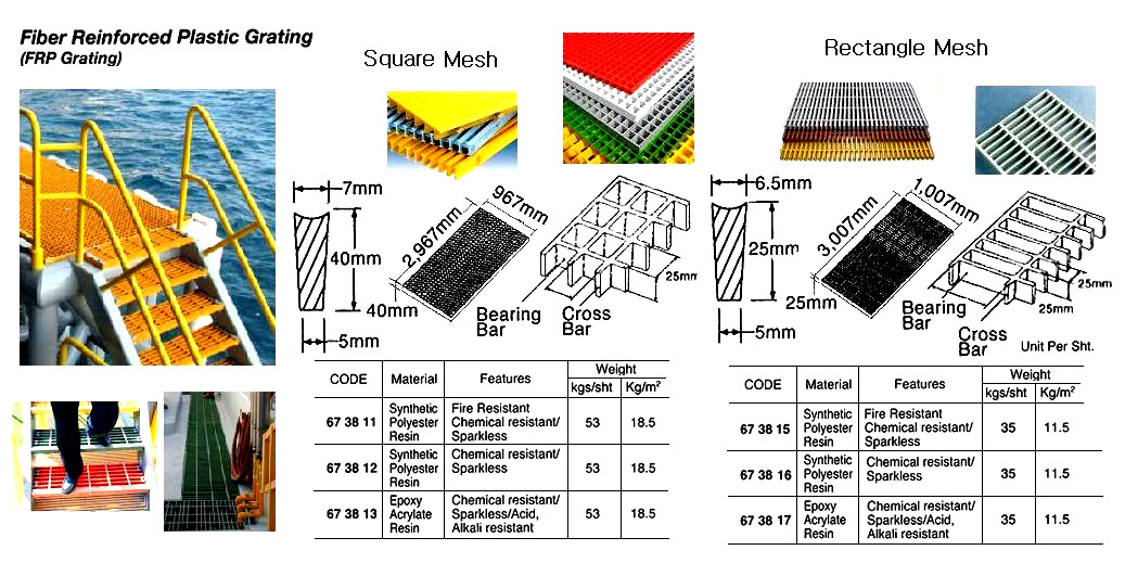 GRATING FRP CHEMI/ACID RESIST, SPARKLESS W2967XL967XH40MM