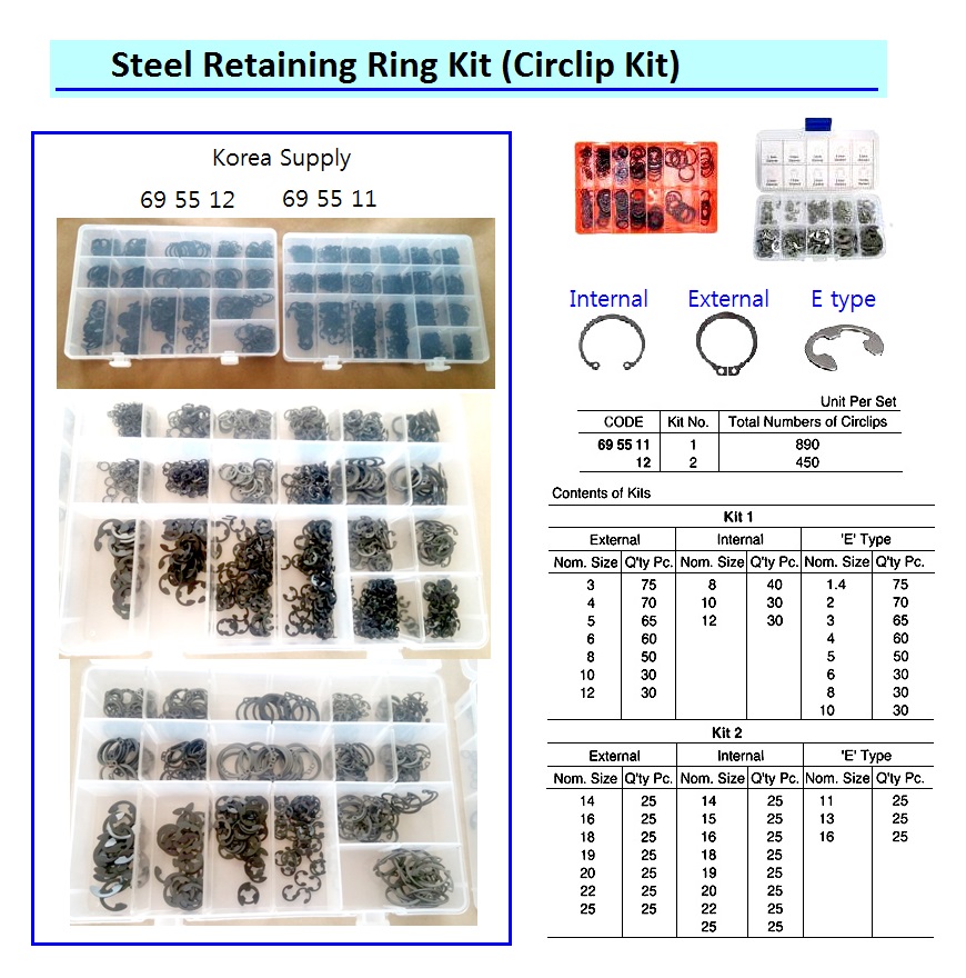 CIRCLIP KIT STEEL SET NO.1, TOTAL 890`S