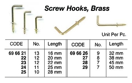 SCREW HOOK BRASS NO.10 28MM