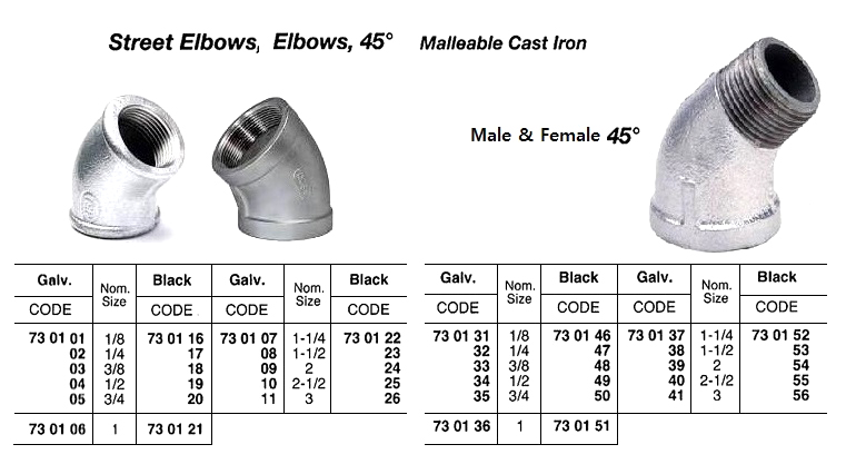 ELBOW MALLEABLE CAST IRON GALV, 45DEG 1
