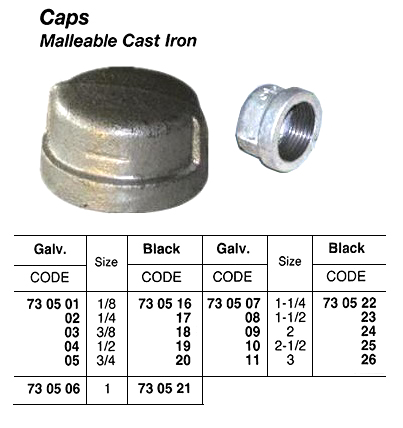 CAP MALLEABLE CAST IRON BLACK, 1"