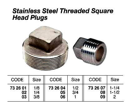 PLUG SQUARE HEAD, STAINLESS STEEL 1 THREADED