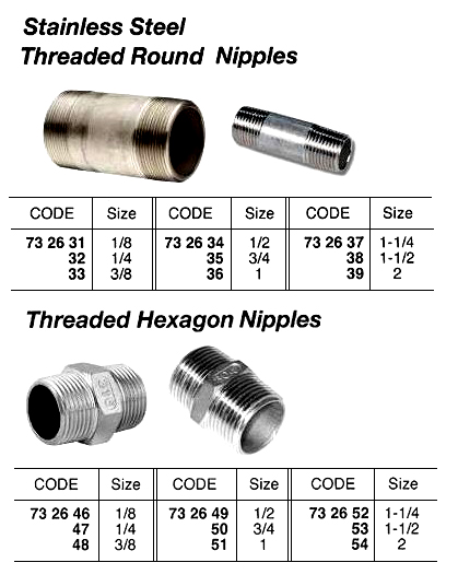 NIPPLE HEXAGON STAINLESS STEEL, 1 THREADED