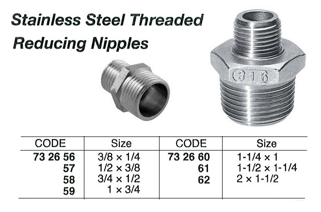 NIPPLE REDUCING S.STEEL, 1" X 3/4"
