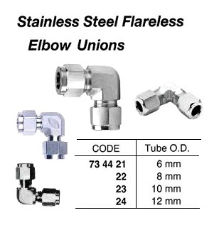 ELBOW UNION STAINLESS STEEL, FLARELESS 10MM