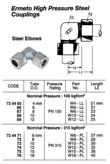 FITTING ELBOW H.P.STEEL, ERMETO 10MM 100KG