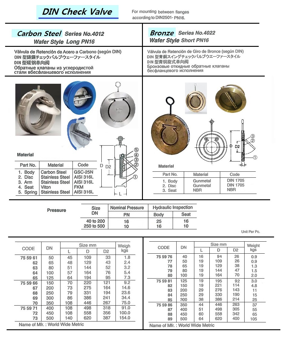 VALVE CHECK CARBON STEEL DIN, WAFER LONG PN16 #4012 100MM