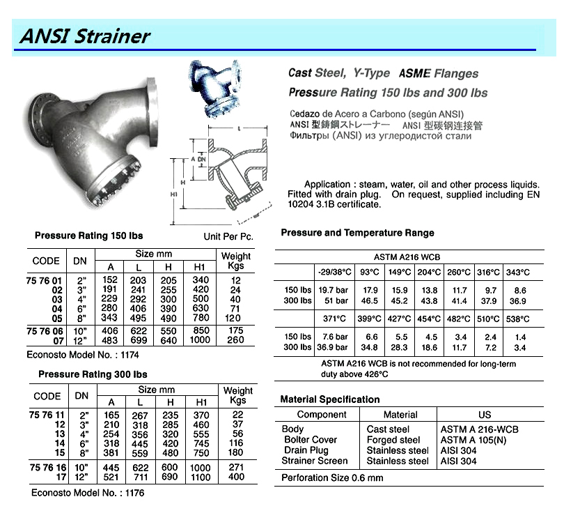 Y-STRAINER ANSI 150 CARBON STL, FLANGED #1174 10"