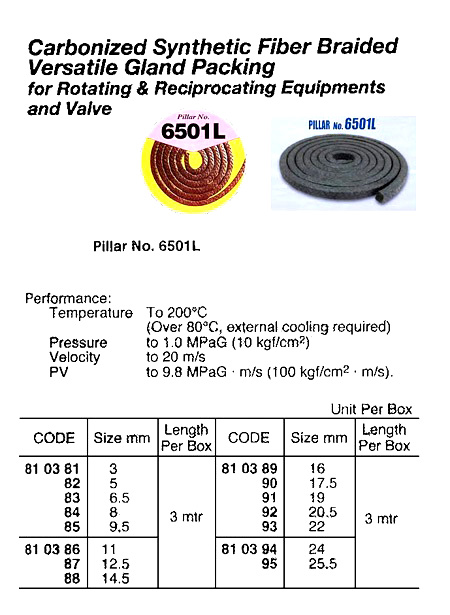 PACKING UNIVERSAL CARBONIZED, FIBER PILLAR NO.6501L 3MMX3MTR