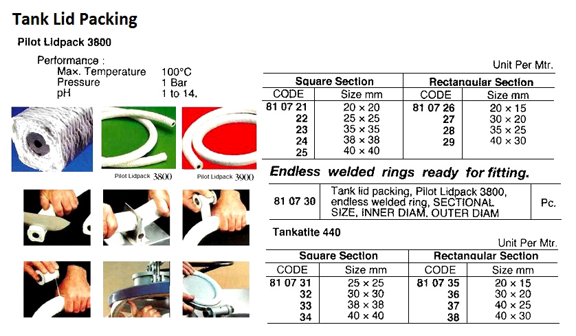 PACKING TANK LID PILOT LIDPACK, NO.3800 RECTANGULAR 20X15MM