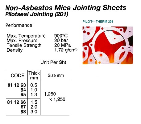 JOINT SHEET MICA NON-ASBESTOS, PILOTSEAL 2010.5X1250X1250MM