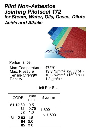 SHEET PACKING NON-ASBESTOS, PILOTSEAL #172 0.5X1500X1500MM